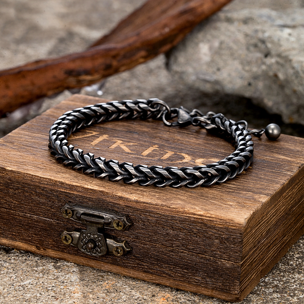 Men's Oxidized Black Cuban Chain Bracelet, Punk Style
